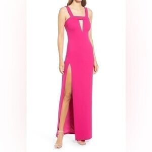 NWT Katie May Take the Plunge Pink Peacock Cutout Column Maxi Gown XL K26